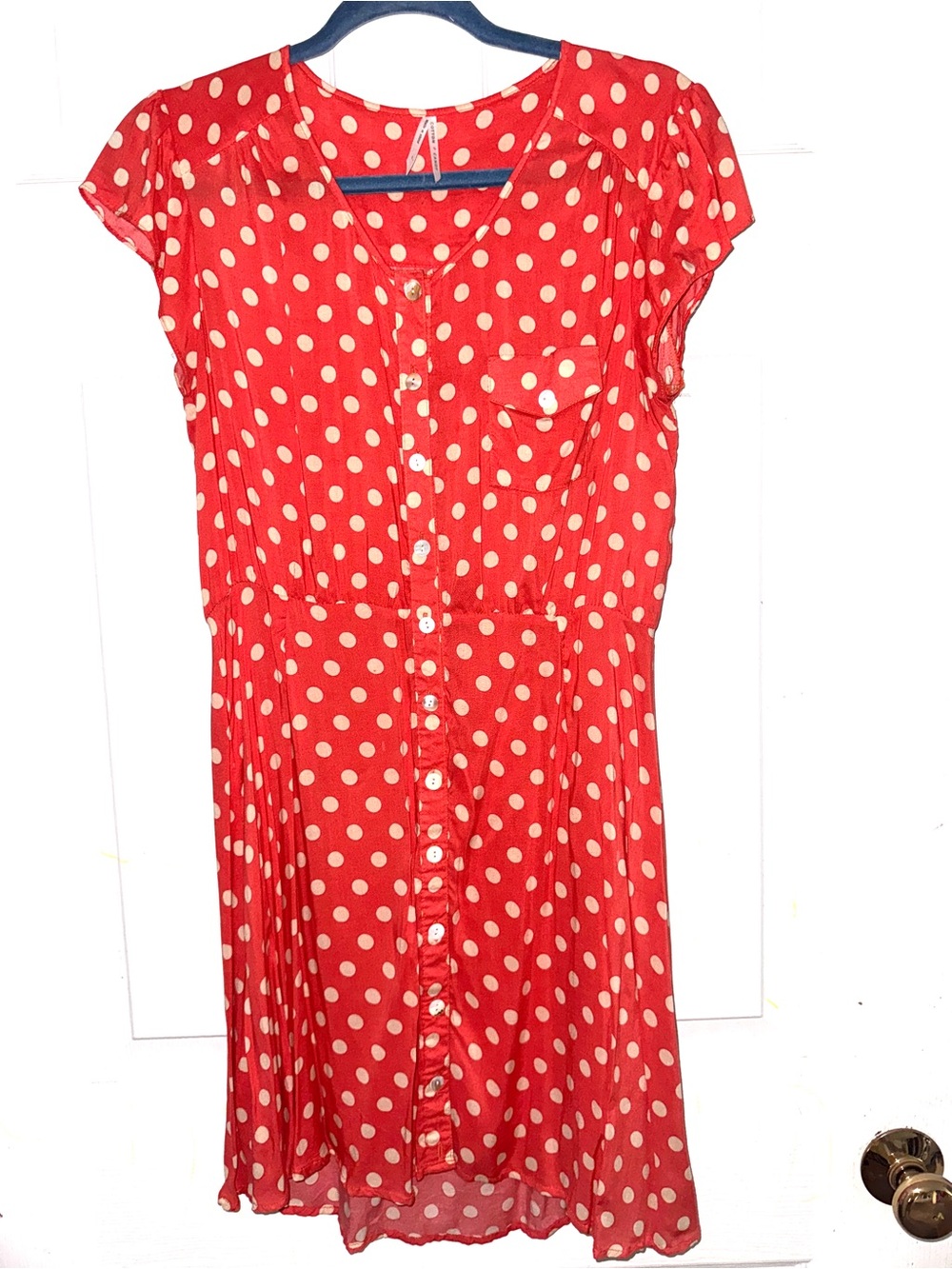 Cotton Candy Red Polka Dot Button-Front Mini Dress